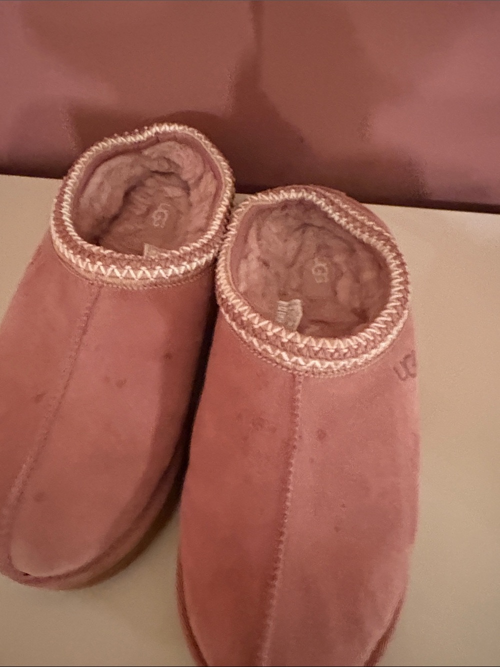 UGG Pink Suede Shearling-Lined Slip-On Slippers - Picture 2 of 3